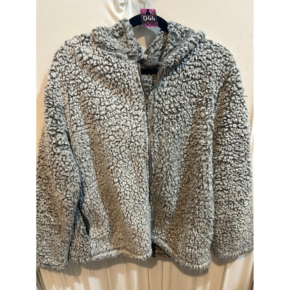Love Tree Gray Sherpa Hoodie Full Zip‎ Jacket Cozy Warm Womens